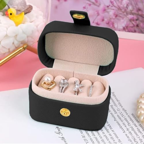 Hian Portable Leather Mini Jewelry Travel Case – Compact Organizer Box for Rings, Earrings, Neck– Ideal for Travel & Gifts (Black Color, Small Rectangle Shape) - Image 1
