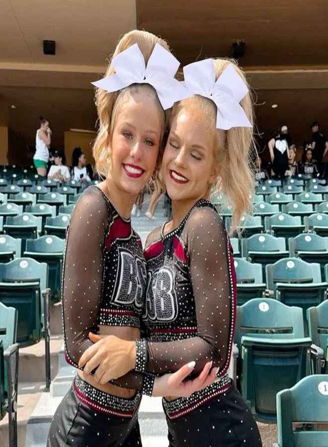 CN 2pcs White Cheer Bows for Cheerleaders, Cheerleading Hair Bows for Girls Women with Elastic Ponytail Holders for Softball Competition Sports Hair Accessories - Image 2