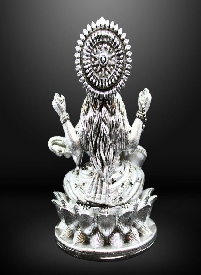 NEEANN Saraswati Devi Idol 4.5" Material Polystone Statuen Painted Brass, Antique Silver & White Finish Veena Vadini Maa Saraswati Murti Vasant Panchami for Home & Office Decor (Antique Silver) - Image 5