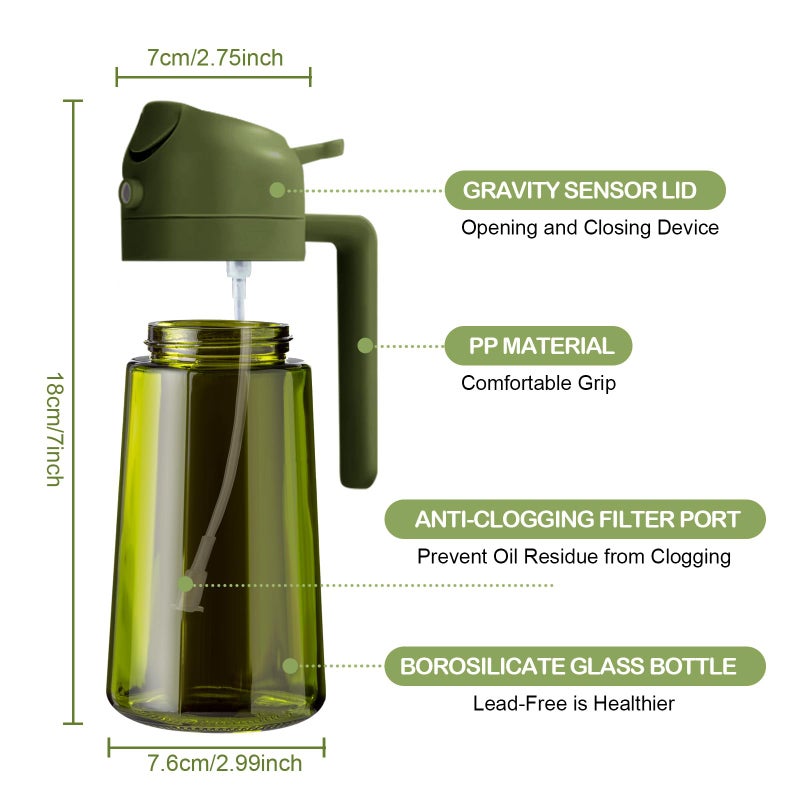 ‎YARRAMATE Yarramate 16Oz/470Ml Dark Green Oil Sprayer For Cooking With Stickers  Food-Grade Premium 2 In 1 Olive Oil Dispenser Bottle For Kitchen Gadgets  Air Fryer  Salad  Frying  Bbq (Olivegreen) - Image 2