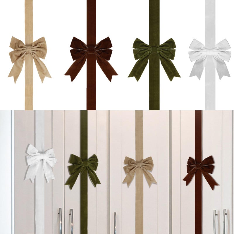 Knitgrip Set of 4 Christmas Velvet Cabinet Ribbon Bows 78 Inch Festive Large Xmas Bow Artificial Front Door Holiday Ribbons for Party Furniture Room Kitchen DecorationsMulticolor - Image 2