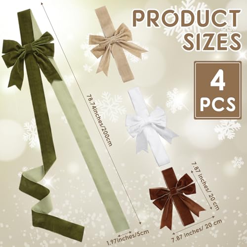 Knitgrip Set of 4 Christmas Velvet Cabinet Ribbon Bows 78 Inch Festive Large Xmas Bow Artificial Front Door Holiday Ribbons for Party Furniture Room Kitchen DecorationsMulticolor - Image 3