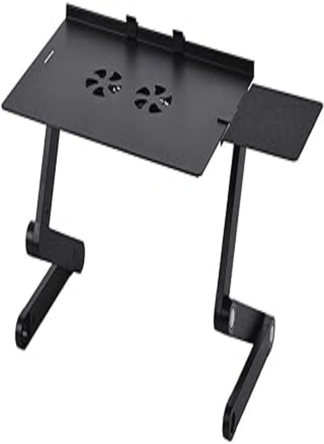 Generic - Foldable Laptop Table Stand Vented Computer Desk Bed Lap Tray 360 Degree Adjustable with Mouse Pad Cooling Fans - Image 1