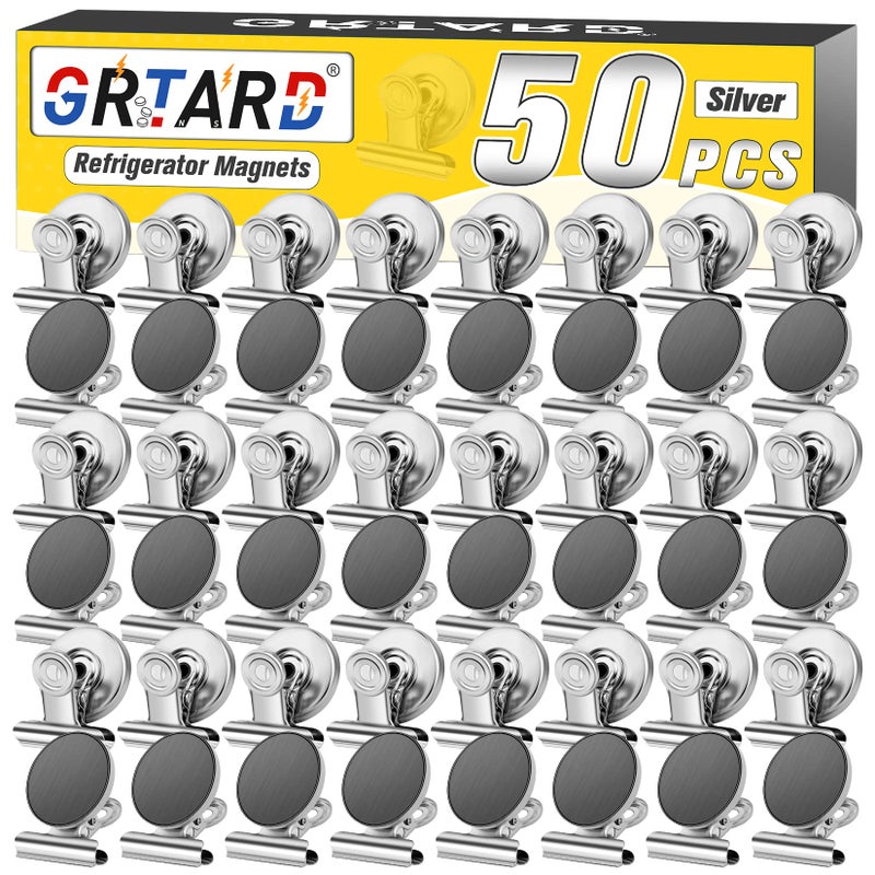 Grtard Magnetic Clips Fridge Magnets 50 Pack Office Products, Stainless Steel Clips Peferct for House Office School Use, Hanging Home Decoration, Photo Displays, 1.2 Inch, (Silver)â€¦ - Image 1