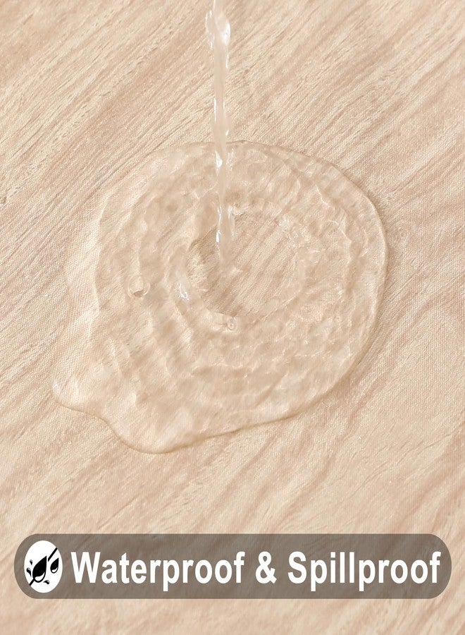 Smiry Round Picnic Tablecloth, Waterproof Elastic Fitted Table Covers for 36" - 44" Tables, Wipeable Flannel Backed Vinyl Tablecloths for Camping, Indoor, Outdoor, Beige - Image 4