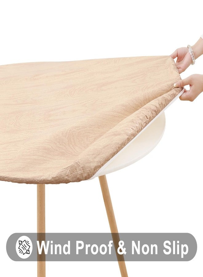 Smiry Round Picnic Tablecloth, Waterproof Elastic Fitted Table Covers for 36" - 44" Tables, Wipeable Flannel Backed Vinyl Tablecloths for Camping, Indoor, Outdoor, Beige - Image 3