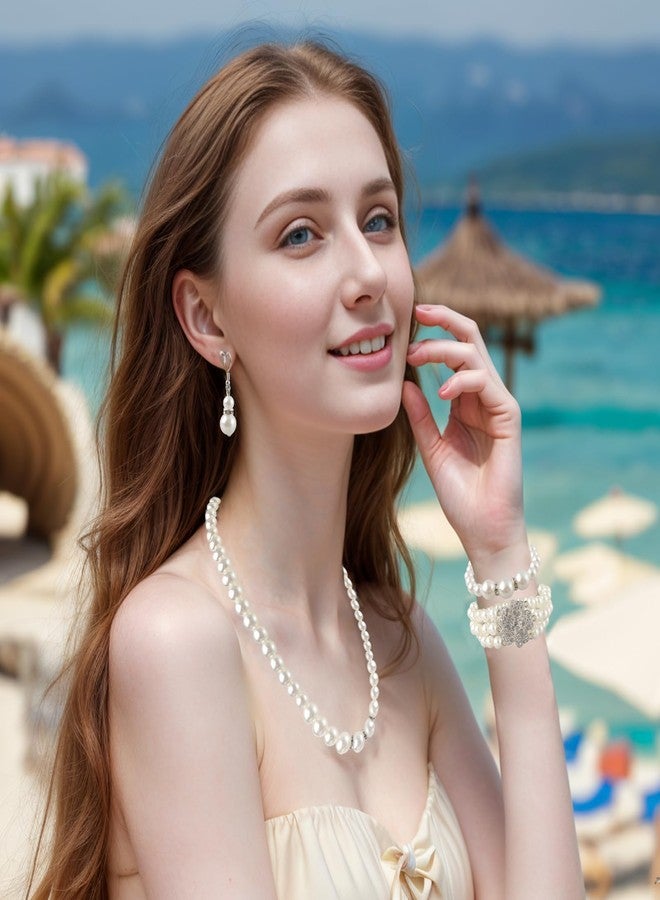 Gvhntk 19 Pcs Pearl Necklace Earrings Set for Women 1920s Faux Pearl Necklace Simulated Pearls Bracelet Costume Jewelry Pearls Accessories for Gift Wedding - Image 5