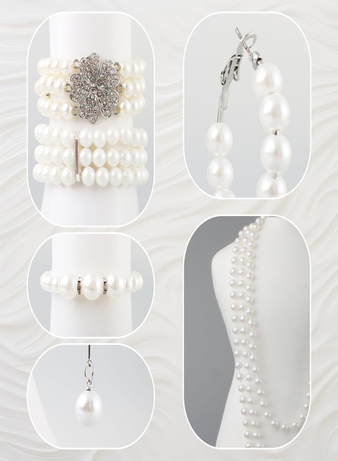 Gvhntk 19 Pcs Pearl Necklace Earrings Set for Women 1920s Faux Pearl Necklace Simulated Pearls Bracelet Costume Jewelry Pearls Accessories for Gift Wedding - Image 4