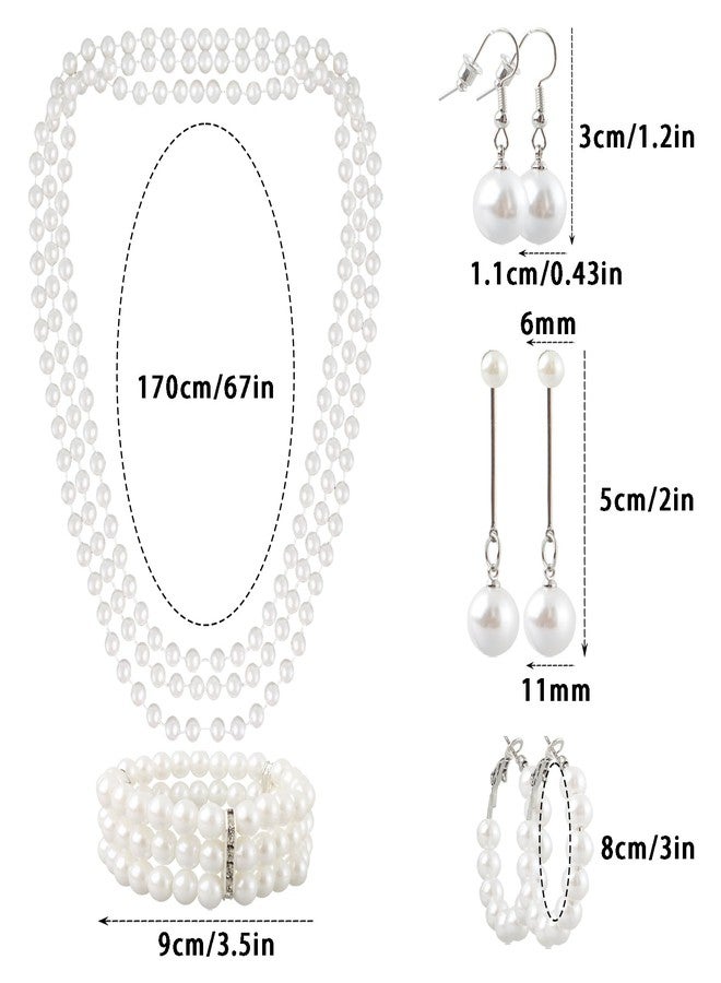 Gvhntk 19 Pcs Pearl Necklace Earrings Set for Women 1920s Faux Pearl Necklace Simulated Pearls Bracelet Costume Jewelry Pearls Accessories for Gift Wedding - Image 3