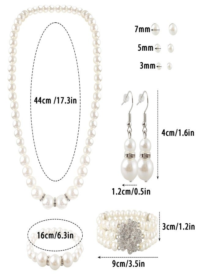 Gvhntk 19 Pcs Pearl Necklace Earrings Set for Women 1920s Faux Pearl Necklace Simulated Pearls Bracelet Costume Jewelry Pearls Accessories for Gift Wedding - Image 2
