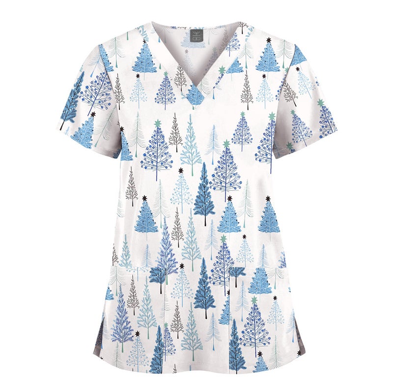 Elastic Christmas Pattern Comfortable Plus Size Cartoon Nurses' Clothing Printed Dental Dentist Work Clothes - Image 1