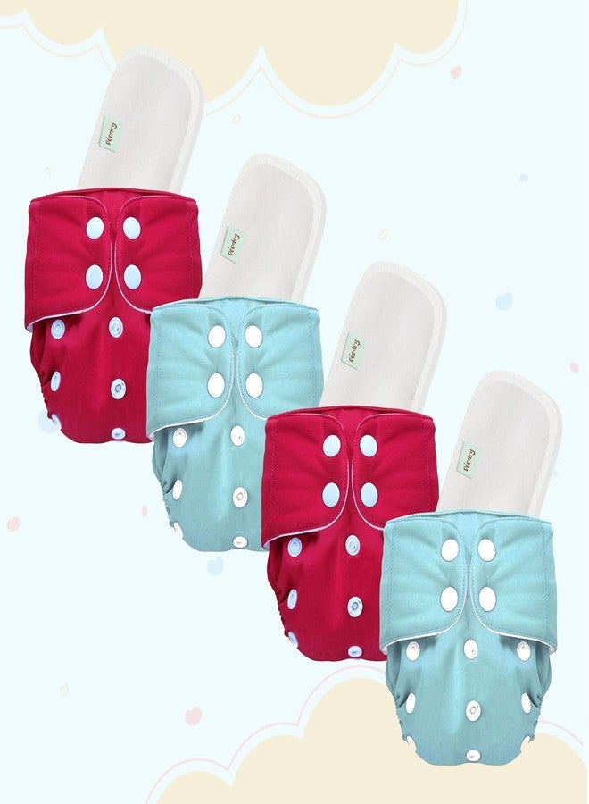 Deedry Oeko-Tex Certified Baby Cloth Diapers Washable & Reusable Diapers with Adjustable Snap Buttons | 3 Months- 3 Years (Pack of 4, With Inserts) - Image 1