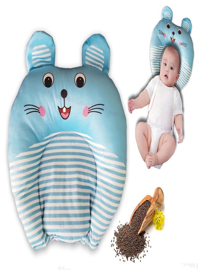 Synlark Baby Mustard Seed Pillow with Supersoft Fur Fabric | 0-18 Months | Cartoon Print Infant Head Support Cushion (Blue) - Image 1