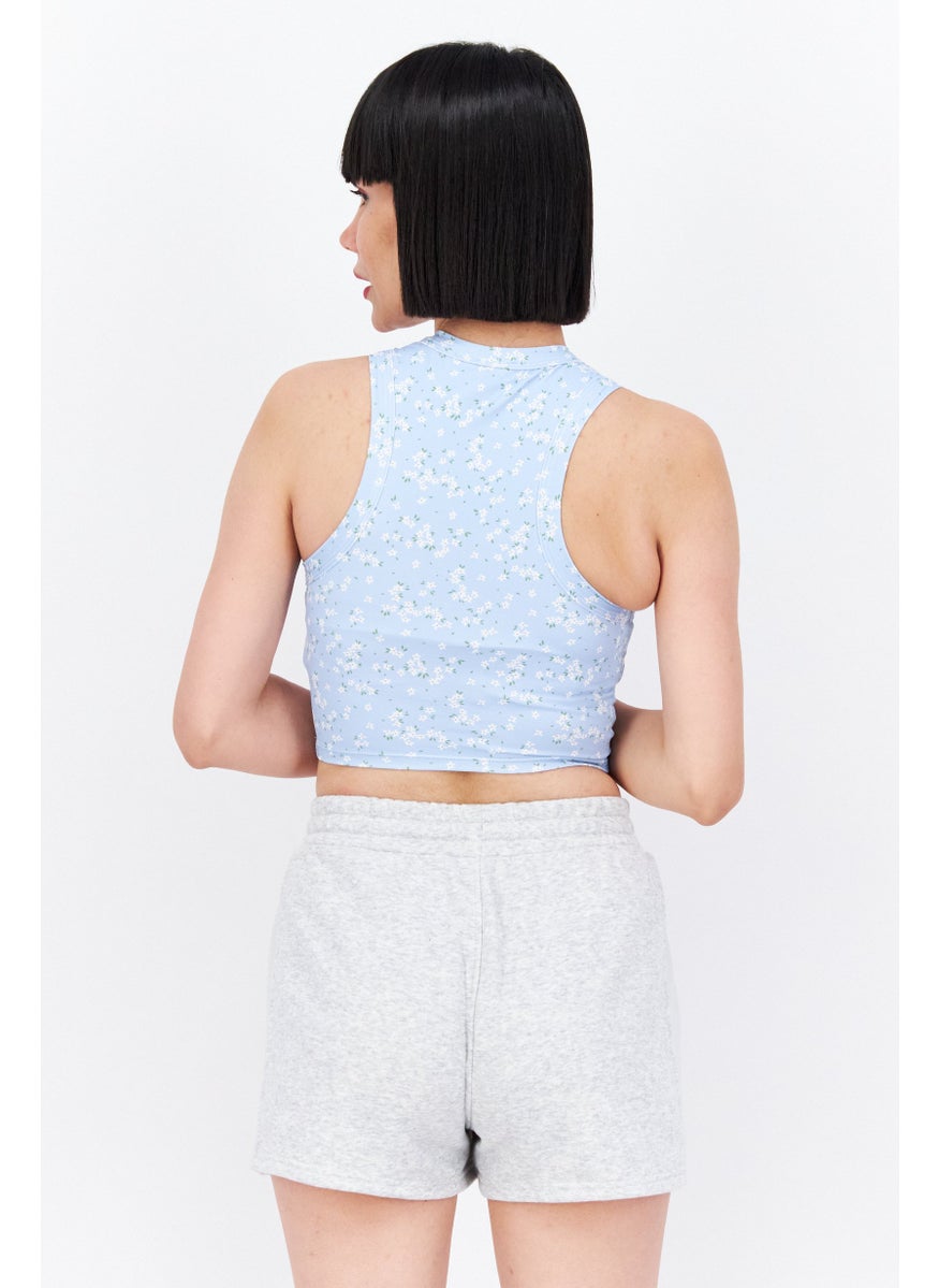 Dippin' Daisy's - Women Crew Neck Sleeveless Floral Padded Tank Top, Light Blue - Image 1
