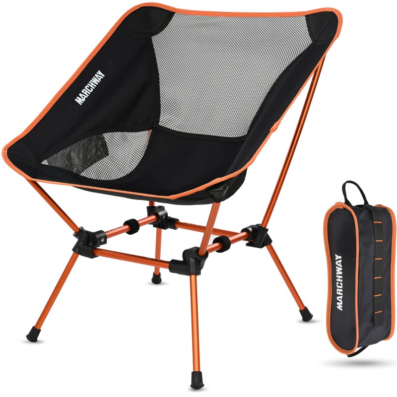 MARCHWAY Ultralight Folding Camping Chair Heavy Duty Portable Compact for Outdoor Camp Travel Beach Picnic Festival Hiking Lightweight Backpacking Orange