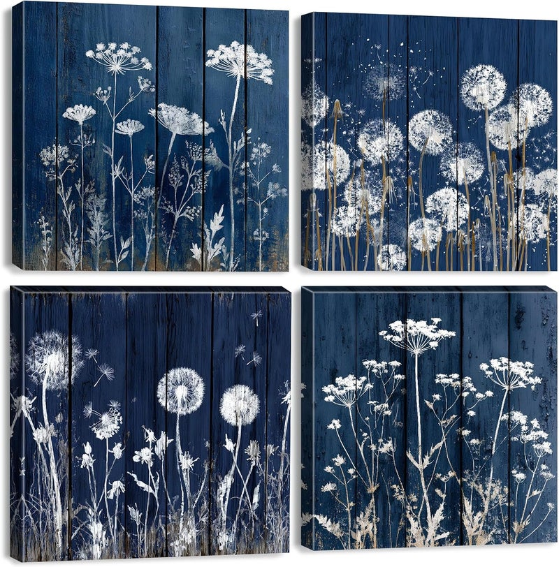 ARS Graphics ARS® Wall Art Navy Blue Botanical Floral Canvas Prints - Set of 4 - Image 1