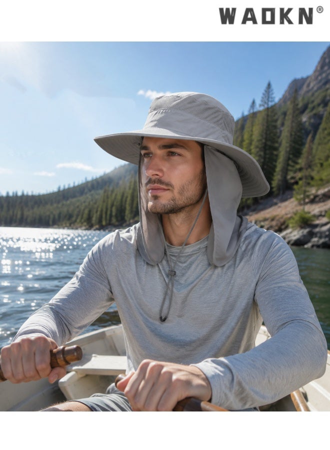 WAOKN Sun Hat Bucket Hats for Men Women,Outdoor Wide Brim Fishing Hat with Detachable Face Cover & Neck Flap UV Protection,Quick drying breathable outdoor hiking sun hat,Head circumference adjustable from 55-60cm,grey. - Image 2