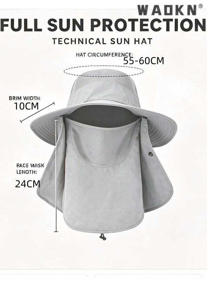 WAOKN Sun Hat Bucket Hats for Men Women,Outdoor Wide Brim Fishing Hat with Detachable Face Cover & Neck Flap UV Protection,Quick drying breathable outdoor hiking sun hat,Head circumference adjustable from 55-60cm,grey. - Image 5
