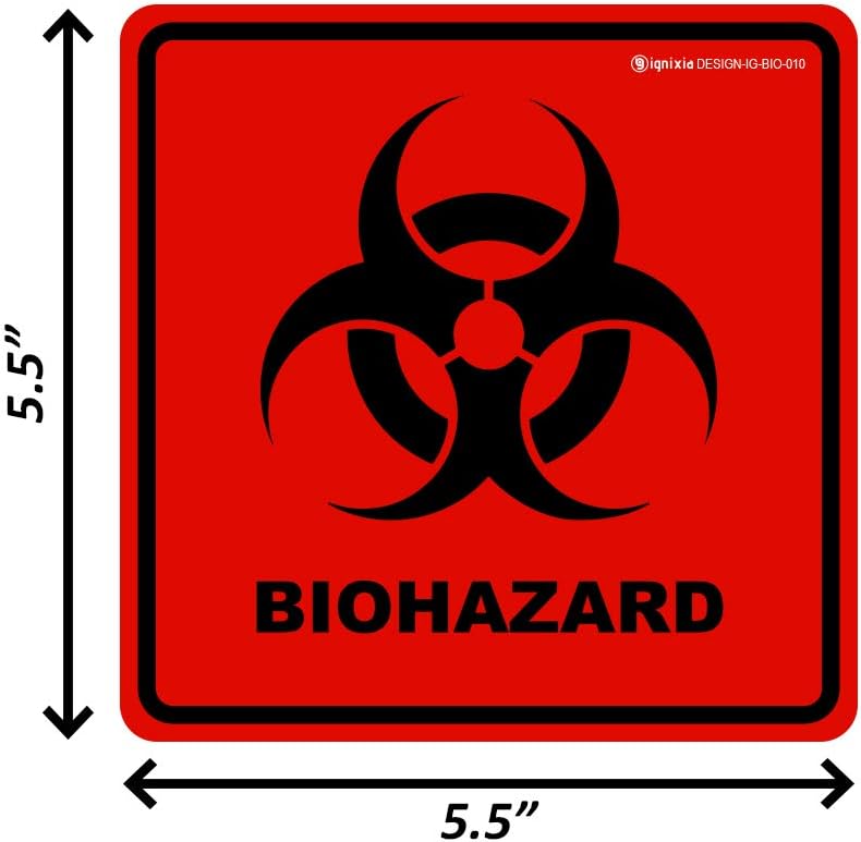 IGNIXIA Biohazard Stickers- 5.5" x 5.5" Biohazard Labels (Pack of 10) - UV Coated Label- Biohazard Warning Sign for Labs, Hospitals and Industrial Use Universal Biohazard Symbol by (10) - Image 2