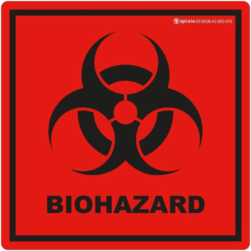 IGNIXIA Biohazard Stickers- 5.5" x 5.5" Biohazard Labels (Pack of 10) - UV Coated Label- Biohazard Warning Sign for Labs, Hospitals and Industrial Use Universal Biohazard Symbol by (10) - Image 1