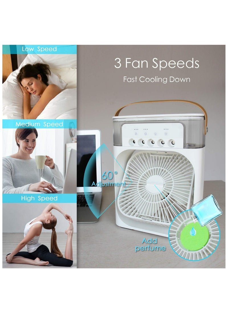 Generic Portable Air Conditioner Fan Mini Evaporative Air Cooler with 7 Colors LED Light 1/2/3 H Timer 3 Wind Speeds and 3 Spray Modes for Your Desk Nightstand or Coffee Table Fan  - Image 2