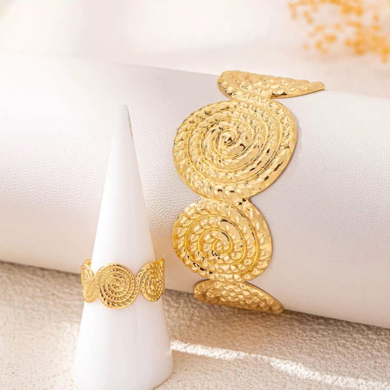 Decixde Gold Jewelry Sets for Women Bangle Ring Set Chunky Bangle Bracelet And Ring Statement Jewelry Set for Women (Gold-E) - Image 5