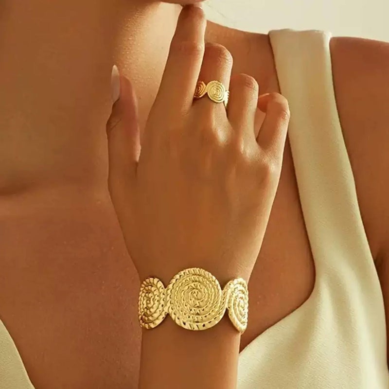 Decixde Gold Jewelry Sets for Women Bangle Ring Set Chunky Bangle Bracelet And Ring Statement Jewelry Set for Women (Gold-E) - Image 2