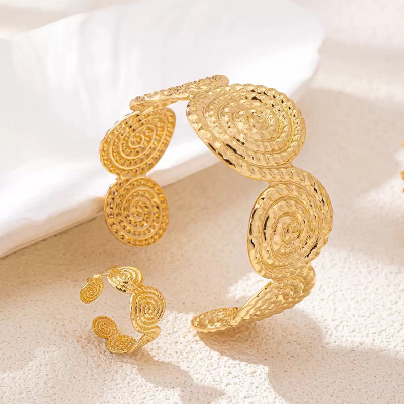 Decixde Gold Jewelry Sets for Women Bangle Ring Set Chunky Bangle Bracelet And Ring Statement Jewelry Set for Women (Gold-E) - Image 4