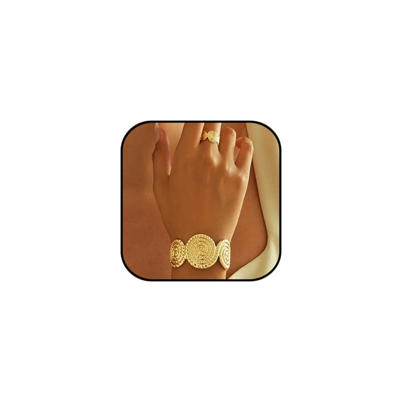 Decixde Gold Jewelry Sets for Women Bangle Ring Set Chunky Bangle Bracelet And Ring Statement Jewelry Set for Women (Gold-E) - Image 1