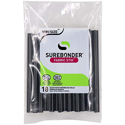 Surebonder Black Mini Size Fabric Hot Glue Sticks, 4-Inch Length - Machine Washable, Works with Fabric, Leather, Ribbon, Foam, 18 Pack, Black - Image 1