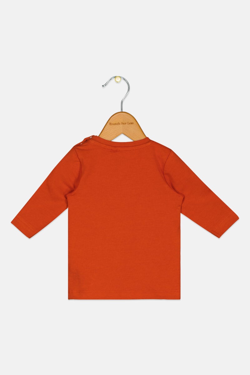 NAME IT Toddlers Boy Crew Neck Long Sleeve Graphic Print T-Shirt, Rust Brown - Image 2
