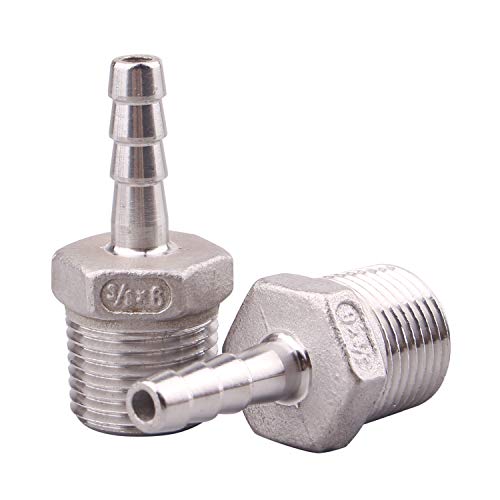 DERNORD Stainless Steel 1/4" Hose Barb x 3/8" NPT Male - Home Brew Pipe Fitting Pack of 2 - Image 1