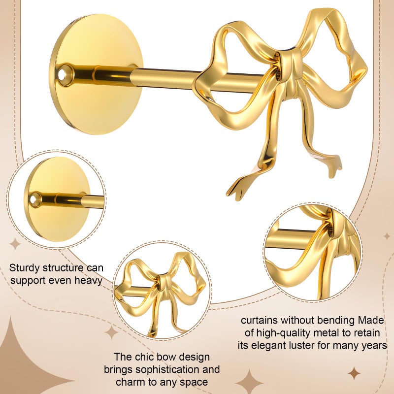 Blulu 2 Pcs Metal Bow Curtain Holdbacks Gold Wall Mounted Bow Curtain Hold Backs Curtains Modern Gold Holders for Living Room Bedroom Office Home - Image 3