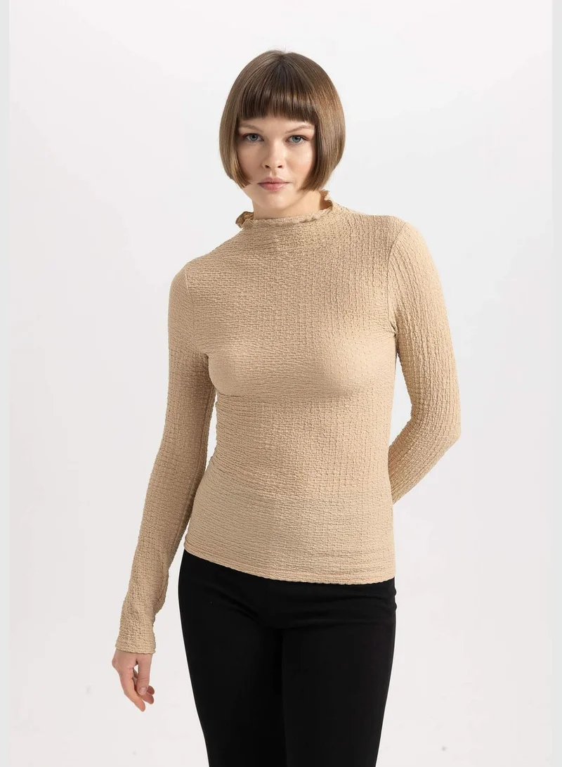 DeFacto Woman Slim Fit Mock Neck Knitted Long Sleeve T-Shirt