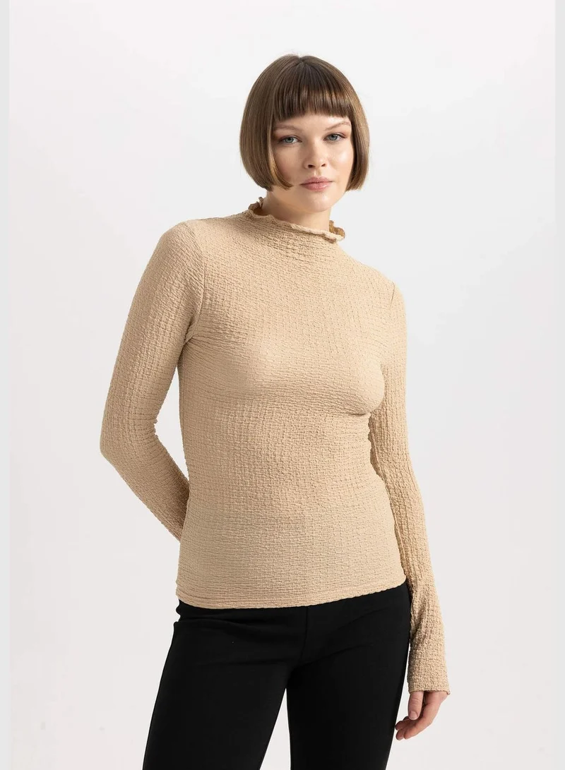DeFacto Woman Slim Fit Mock Neck Knitted Long Sleeve T-Shirt