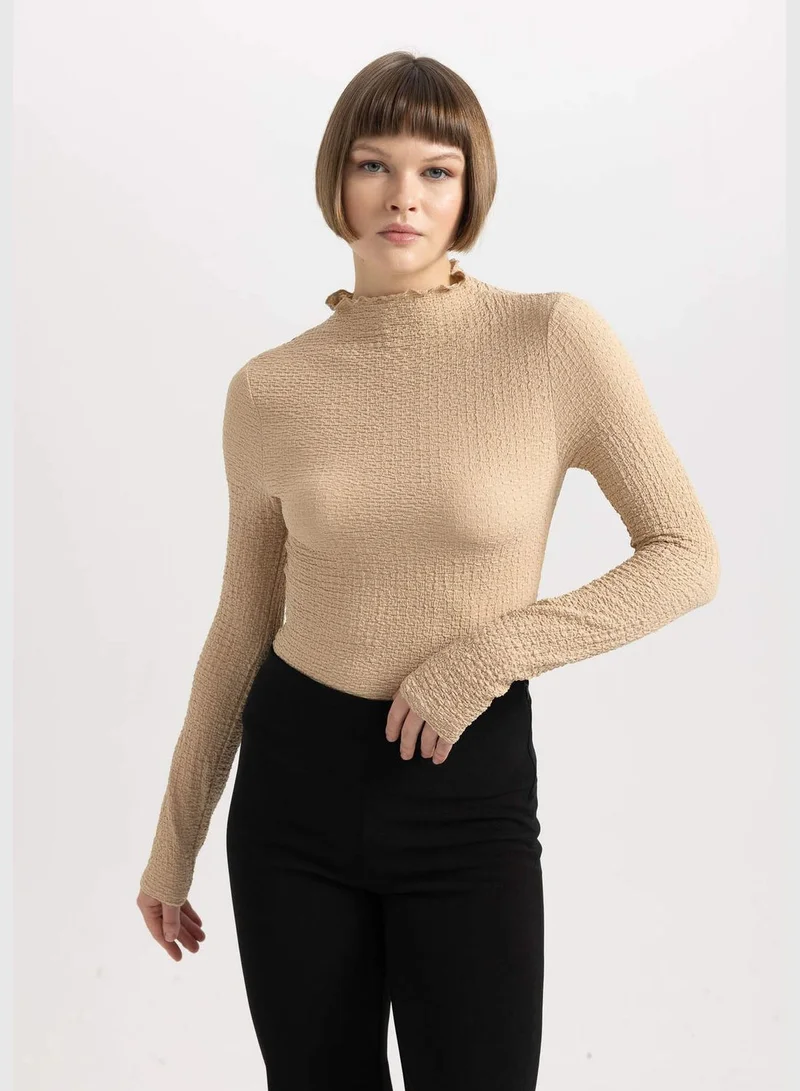 DeFacto Woman Slim Fit Mock Neck Knitted Long Sleeve T-Shirt