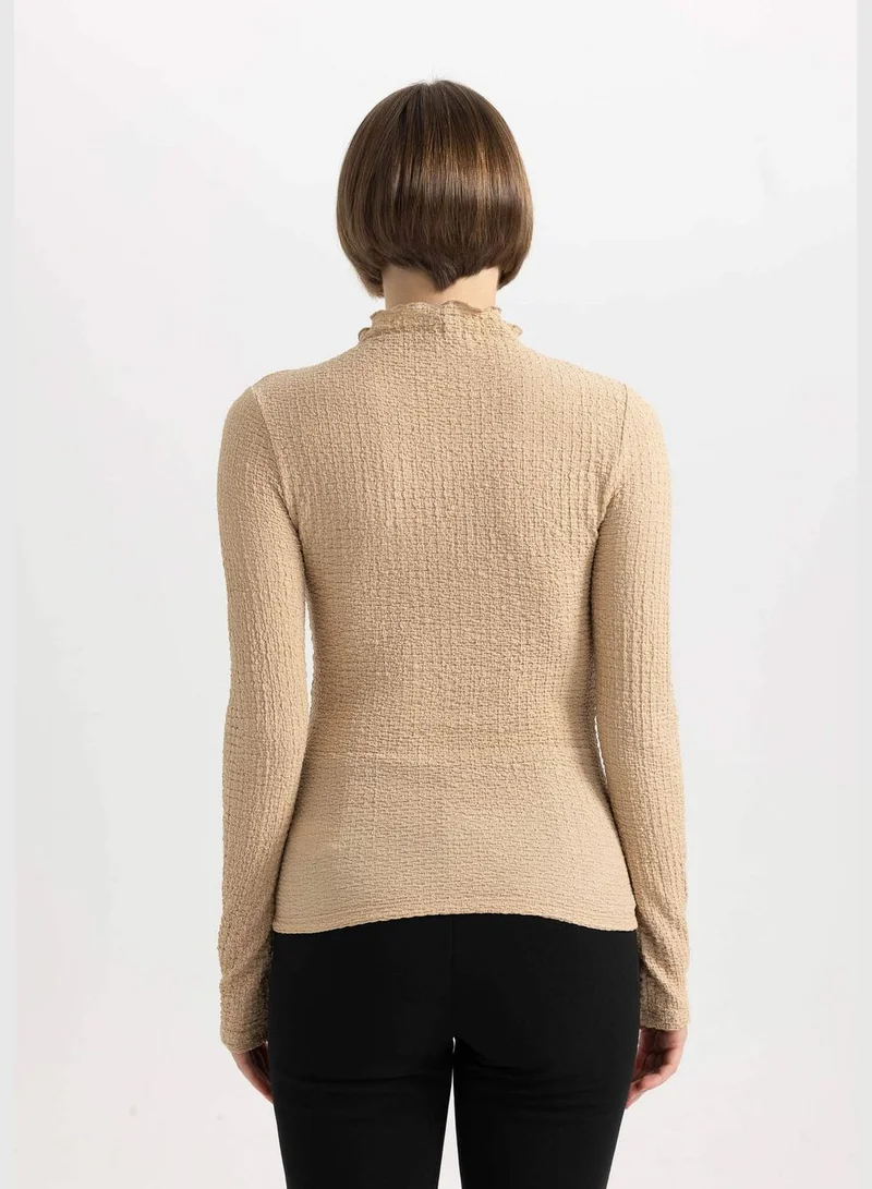 DeFacto Woman Slim Fit Mock Neck Knitted Long Sleeve T-Shirt