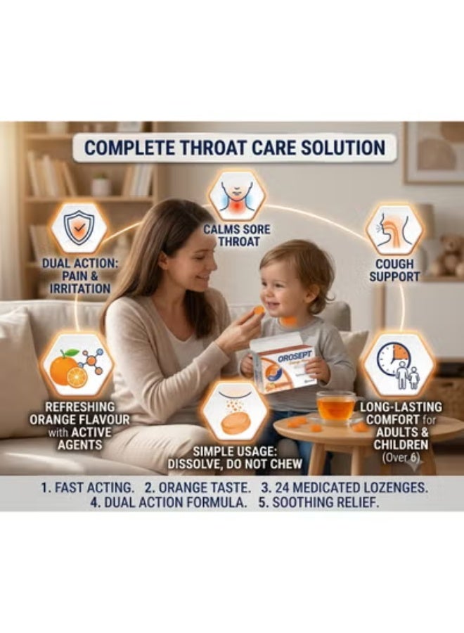 GAIA OROSEPT Medicated Throat Lozenges Orange 24 Count | Dual Action Sore Throat Relief Lozenges | Pain Relief, Infection Protection & Cough Irritation Support | Safe for Children & Adults - Image 5