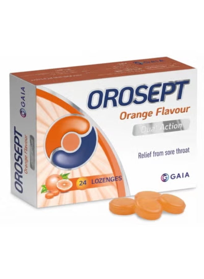 GAIA OROSEPT Medicated Throat Lozenges Orange 24 Count | Dual Action Sore Throat Relief Lozenges | Pain Relief, Infection Protection & Cough Irritation Support | Safe for Children & Adults - Image 1