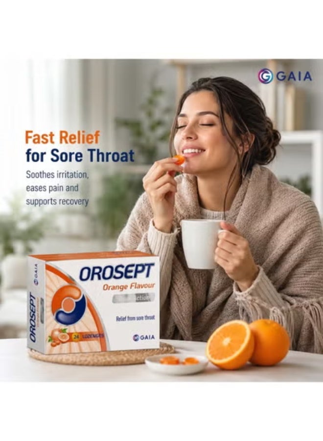 GAIA OROSEPT Medicated Throat Lozenges Orange 24 Count | Dual Action Sore Throat Relief Lozenges | Pain Relief, Infection Protection & Cough Irritation Support | Safe for Children & Adults - Image 2