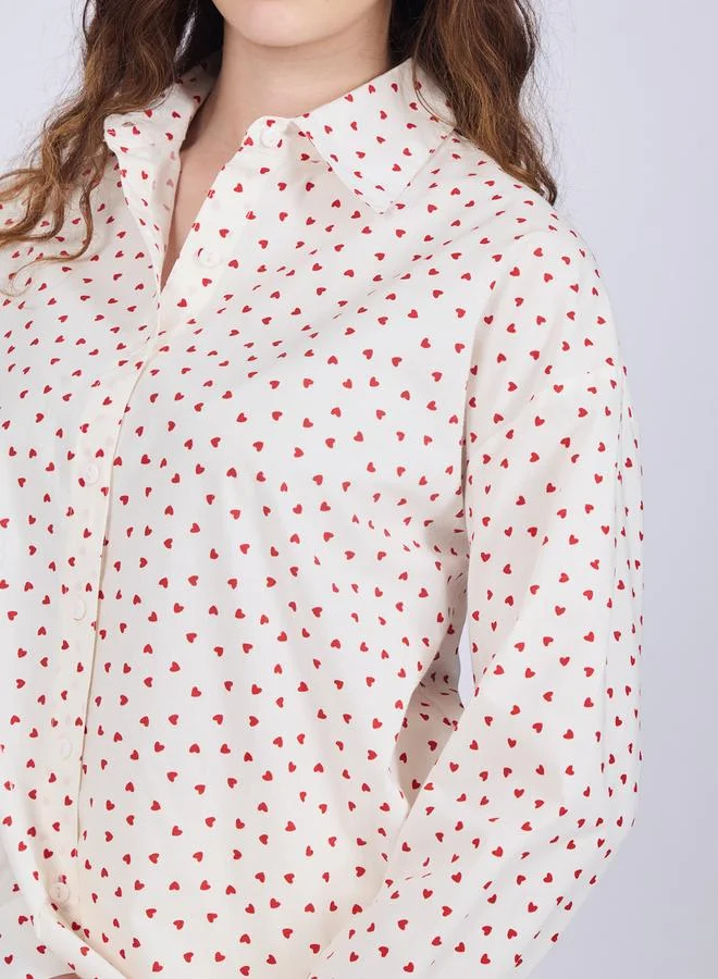 أوجيدر بلوزة قطن مطبعة بطبعة قلوب صغيرة