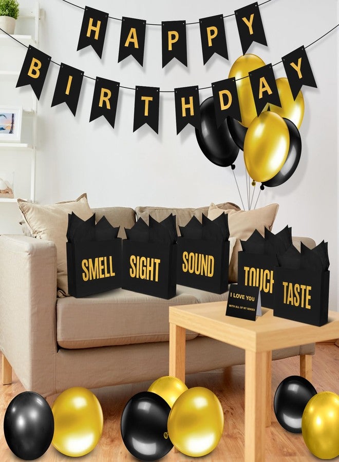 Soulchen 5 Senses Gift Birthday Decorations Five Senses Gift Bags Birthday Party Decoration with Happy Bithday Banner Taste Touch Sound Rose Petals Ballon for Birthday Party Decorations (Black) - Image 4