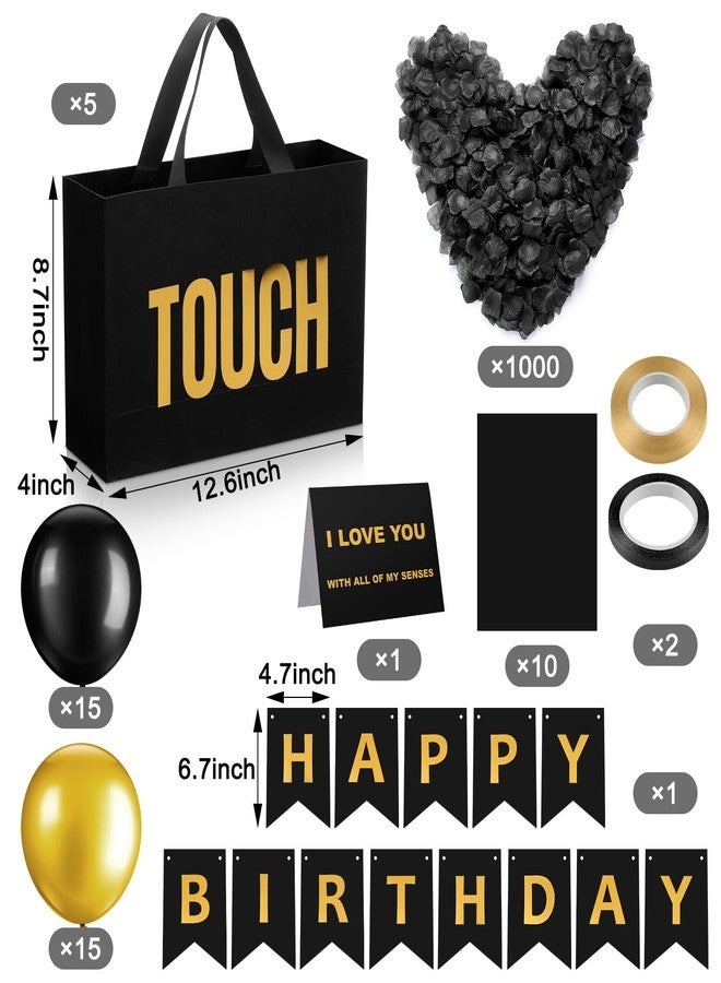 Soulchen 5 Senses Gift Birthday Decorations Five Senses Gift Bags Birthday Party Decoration with Happy Bithday Banner Taste Touch Sound Rose Petals Ballon for Birthday Party Decorations (Black) - Image 3