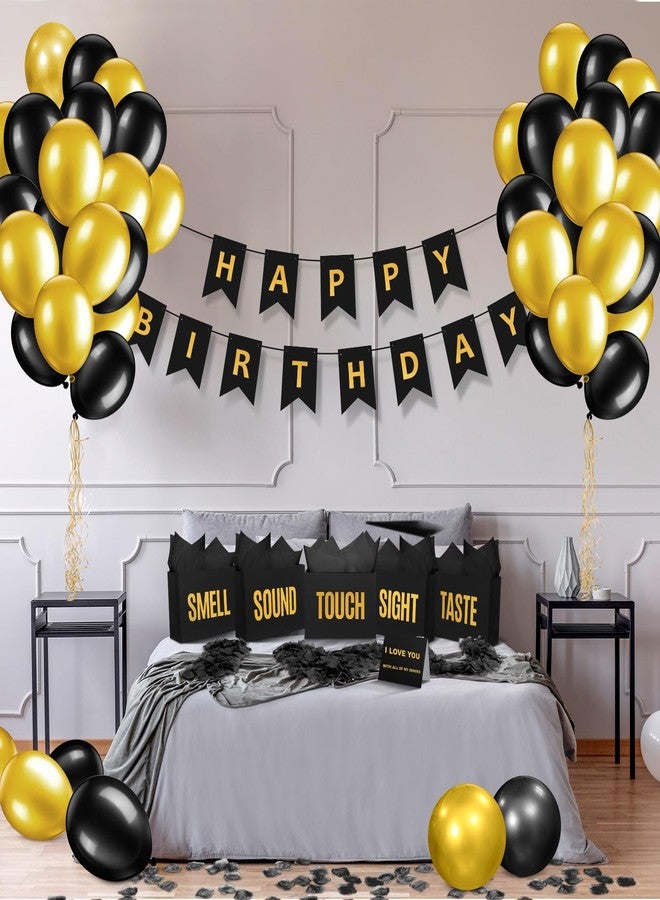 Soulchen 5 Senses Gift Birthday Decorations Five Senses Gift Bags Birthday Party Decoration with Happy Bithday Banner Taste Touch Sound Rose Petals Ballon for Birthday Party Decorations (Black) - Image 5