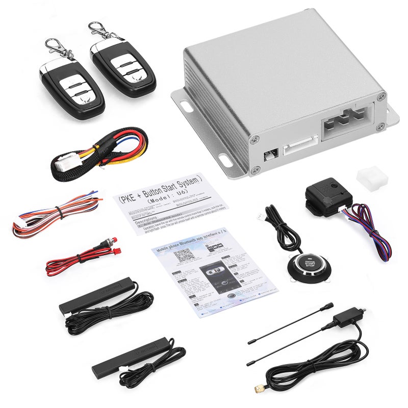 12V Car Anti-Theft Alarm BT Remote Starter System PKE Keyless Entry Central Lock Kit Support APP Control with 2 Remote Controller Push Button Starts/Stop - Image 1