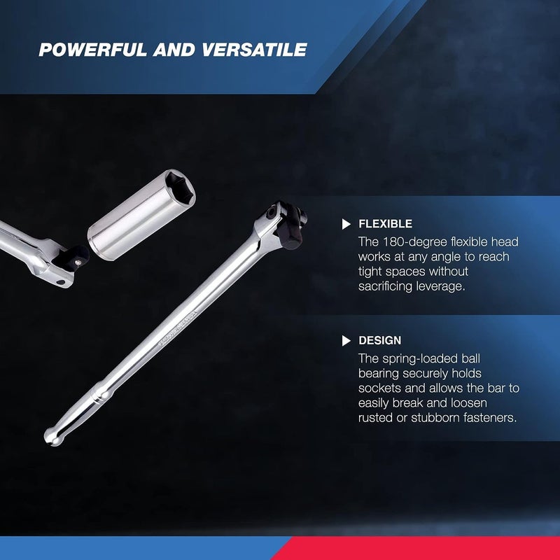 Neiko Neiko 00200A 1/2" Drive Extension Breaker Bar | 15" Length | Rotating Flex Head | CR-V Steel  - Image 2