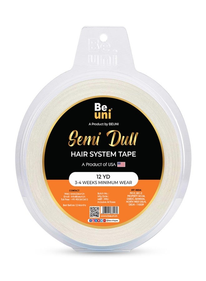 Beuni Semi Dull Hair Patch Tape For Men - Super Ultra Hold Up To 2-4 Weeks | No Shine Tape For Hair Patch | Waterproof Wig Tape For Men | Skin Safe, Non-Allergic, Medical Grade Material | 12 Yrd - Image 1