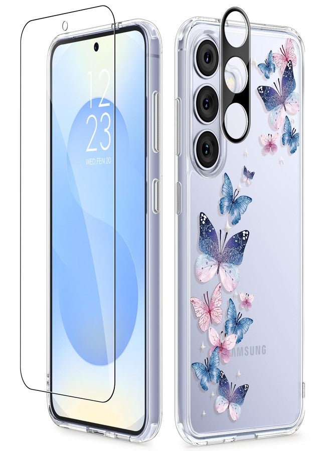 GVIEWIN for Samsung Galaxy S25 Plus Case with Screen Protector & Camera Lens Protector, [Non Yellowing] Clear Floral Hard Shockproof Bumper Women Phone Case for S25 Plus 6.7" (Colorful Butterfly) - Image 1
