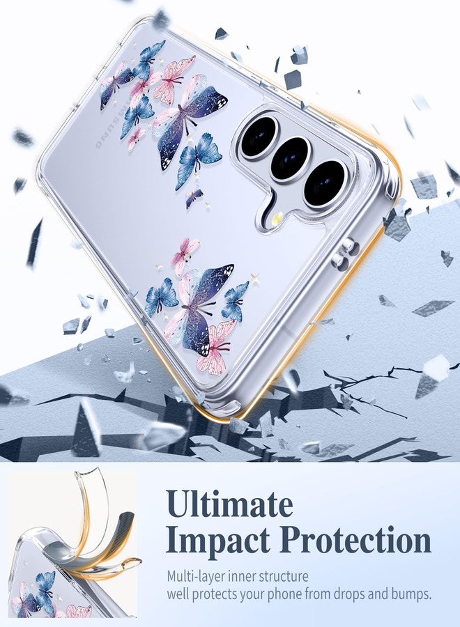 GVIEWIN for Samsung Galaxy S25 Plus Case with Screen Protector & Camera Lens Protector, [Non Yellowing] Clear Floral Hard Shockproof Bumper Women Phone Case for S25 Plus 6.7" (Colorful Butterfly) - Image 4