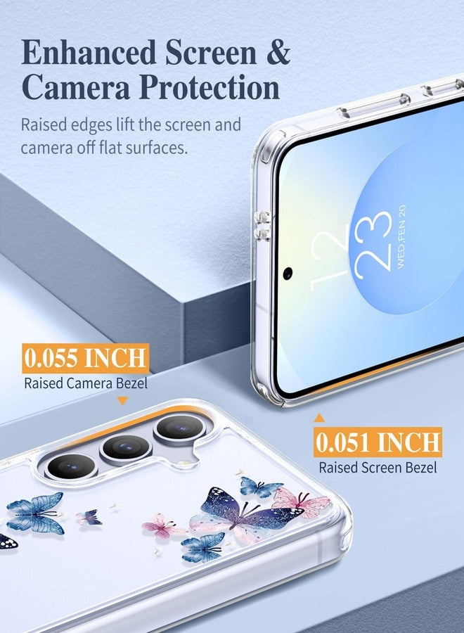 GVIEWIN for Samsung Galaxy S25 Plus Case with Screen Protector & Camera Lens Protector, [Non Yellowing] Clear Floral Hard Shockproof Bumper Women Phone Case for S25 Plus 6.7" (Colorful Butterfly) - Image 5